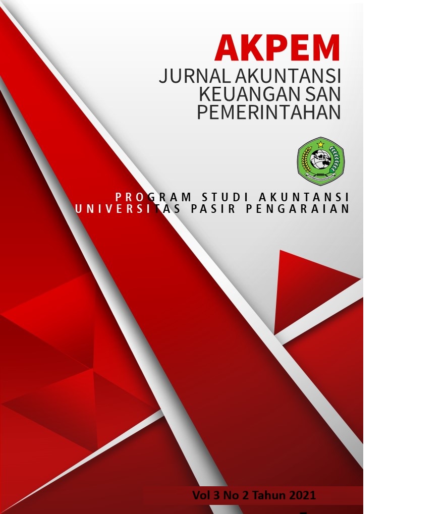 					View Vol. 3 No. 2 (2021): AKPEM : Jurnal Akuntansi Keuangan dan Pemerintahan (Desember 2021)
				