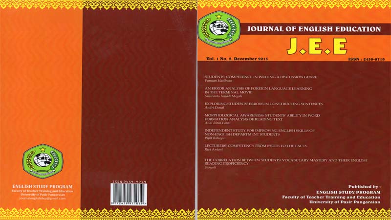 					View Vol. 1 No. 2 (2015): JEE (Journal of English Education) 
				