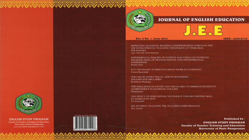 					View Vol. 2 No. 2 (2016):  JEE (Journal of English Education) 
				
