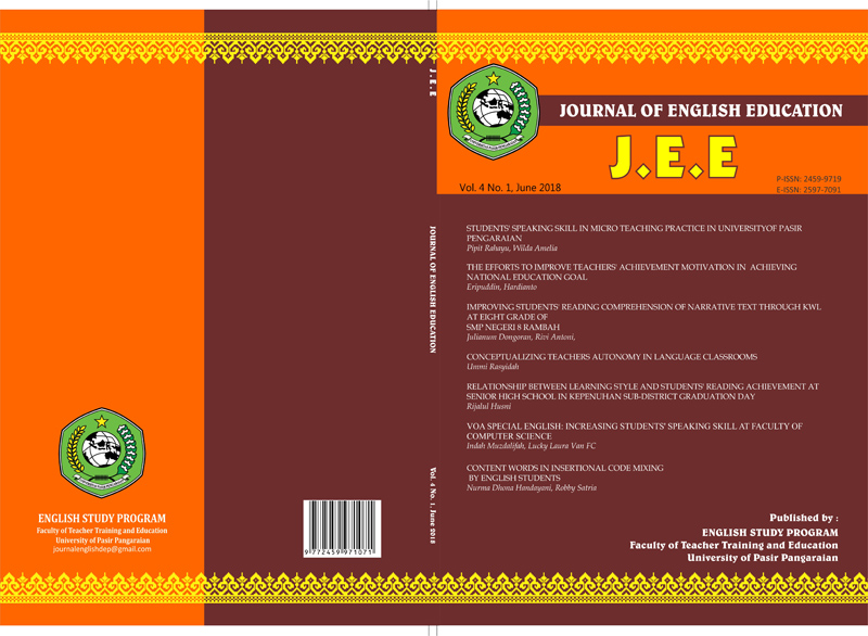 					View Vol. 4 No. 1 (2018): JEE (Journal of English Education)
				